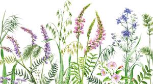 DIMEX | Vliesová fototapeta Divoké květiny MS-5-1301 | 375 x 250 cm| zelená, bílá, fialová, růžová