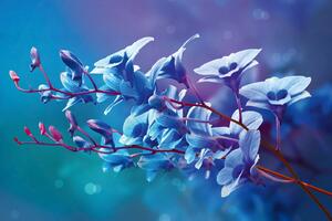 DIMEX | Vliesová fototapeta Modré orchideje MS-5-1312 | 375 x 250 cm| modrá, červená