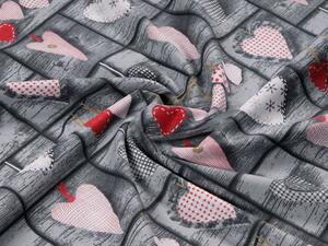 Bavlněná látka/plátno Sandra SA-272 Červená srdce na šedém patchworku - šířka 160 cm
