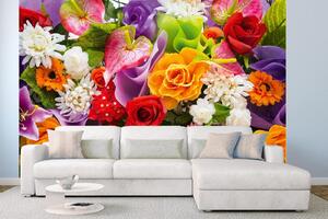 DIMEX | Vliesová fototapeta Pestré květiny MS-5-1374 | 375 x 250 cm| červená, bílá, fialová, oranžová