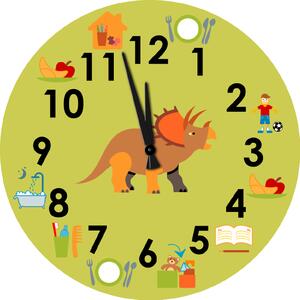 Nástěnné dětské hodiny s piktogramy - Dinosaurus