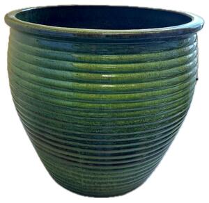 Květináč keramický glazovaný STRIPE 46x43 cm tm.zelený