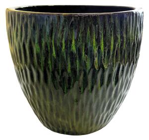 Květináč keramický glazovaný STRIPE 38x35 cm tm.zelený