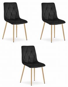 Set tří jídelních židlí LIBRA sametové černé / dřevěné nohy (3 ks)