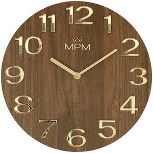 Dřevěné designové hodiny tmavě hnědé/zlaté MPM Timber Simplicity - B
