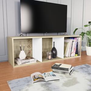 Knihovna/TV skříňka - bílá a dub sonoma | 36x30x114 cm