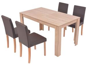 Sada jídelního stolu a židlí - 5dílná - umělá kůže a dub | hnědá