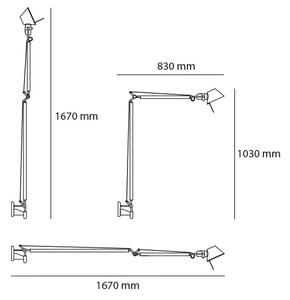 Artemide A029050 Tolomeo Braccio, designové nástěnné svítidlo s vypínačem, 1x12W LED E27, hliník, max. 167cm