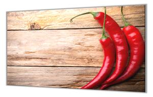 Ochranná deska červené chilli na dřevě - 50x70cm / Bez lepení na zeď