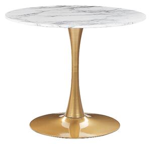 Kulatý jídelní stůl ⌀ 90 cm s mramorovým efektem bílá / zlatá BOCA