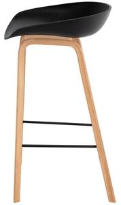 Černá plastová barová židle Somcasa Ruth 74 cm s dřevěnou podnoží
