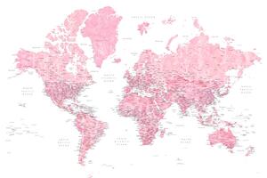 Mapa Detailed pink watercolor world map, Damla, Blursbyai