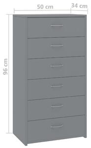 Příborník se 6 zásuvkami Tillar - dřevotříska - 50x34x96 cm | šedý