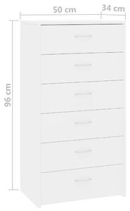 Příborník se 6 zásuvkami Tillar - dřevotříska - 50x34x96 cm | bílá s vysokým leskem