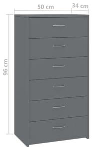 Příborník se 6 zásuvkami Tillar - dřevotříska - 50x34x96 cm | šedý s leskem