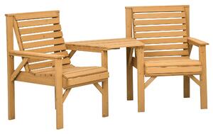 Outsunny 3dílný odolný dřevěný bistro set – laťkový design s otvorem pro slunečník, hnědý (smrk) | Aosom
