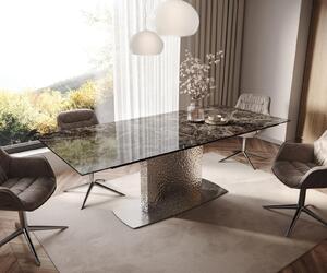 DELIFE Jídelní stůl Edge 180-220x100 keramika Laminam® Emperador Extra Lucidato tmavě hnědá Wave nerezová ocel rozkládací
