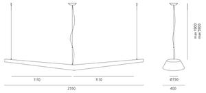 Artemide AK00400 Mouette Symmetric 2500, závěsné designové svítidlo, 105W LED 3000K, 255cm, délka závěsu 190cm