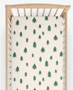 Goldea bavlněné napínací prostěradlo do dětské postýlky - stromečky na režném 60 x 120 cm