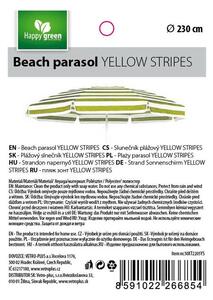 Slunečník plážový 230 cm, Happy Green, žluté pruhy