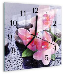 Skleněné hodiny na stěnu Orchidej zskc-30x30-00178251