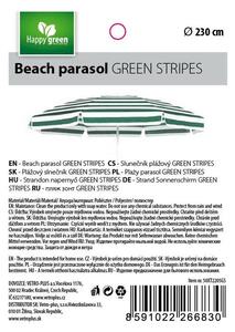Slunečník plážový 230 cm, Happy Green, zelené pruhy