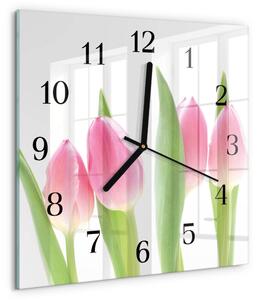 Skleněné hodiny na stěnu Tulipány zskc-30x30-00178929