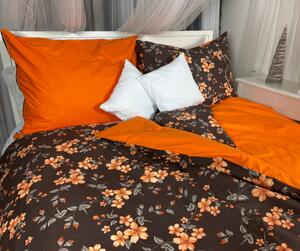 Ervi bavlněné povlečení oboustranné - květy na hnědém/oranžové