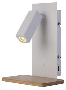Mantra 5463 Nordica II, nástěnné LED svítidlo s USB a malou poličkou, 3W 3000K,kov-bílá/dřevo, výška 22cm