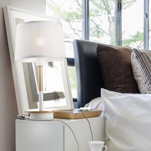Mantra 5464 Nordica II, stolní lampička, 1x23W E27,kov-bílá/dřevo, stínítko z bílé textilie, výška 46,5cm