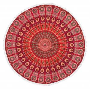 Bavlněný kulatý přehoz/ubrus s mandalou, červený, 180cm (9E)
