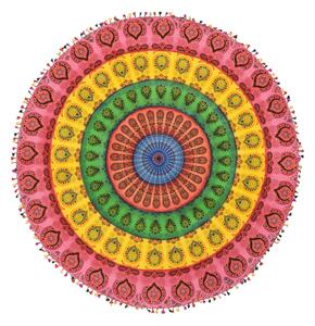 Bavlněný kulatý přehoz/ubrus s mandalou, multibarevný, 180cm (9M)