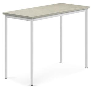 AJ Produkty Stůl SONITUS, 1200x600x900 mm, bílé nohy, deska s linoleem, šedá