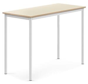 AJ Produkty Stůl SONITUS, 1200x600x900 mm, bílé nohy, HPL deska tlumící hluk, bříza