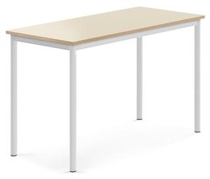 AJ Produkty Stůl SONITUS, 1200x600x760 mm, bílé nohy, HPL deska tlumící hluk, bříza