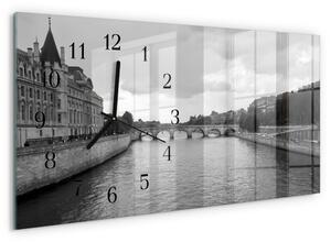 Skleněné hodiny horizontální Pařížské mosty zsppc-60x30-00295322