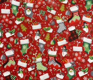 Ervi bavlna š.240 cm - Vánoční ponožky červené -12198-9, metráž