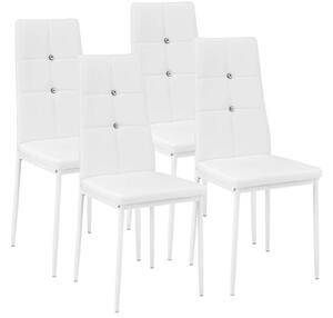 Tectake 4 Jídelní židle, ozdobné kamínky bílá