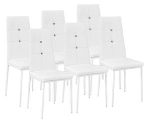 Tectake 6 Jídelních židlí, ozdobné kamínky bílá