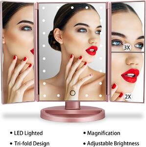 DeWeisn LED make-up zrcadlo, 21 LED, Růžové zlato