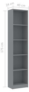 Knihovna Ross - 5 polic - šedá | 40x24x175 cm