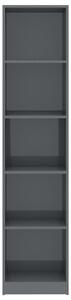 Knihovna Ross - 5 polic - šedá vysoký lesk | 40x24x175 cm