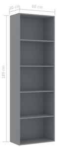 Knihovna Terasa - 5 polic - šedá | 60x30x189 cm