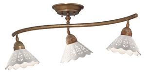 Il Fanale 065.21.OC Fior di Pizzo, stropní svítidlo v rustikálním stylu z antické mosazi a keramiky, 3x46W E27, délka 89cm
