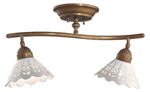 Il Fanale 065.22.OC Fior di Pizzo, stropní svítidlo v rustikálním stylu z antické mosazi a keramiky, 2x15W LED E27, délka 62,5cm