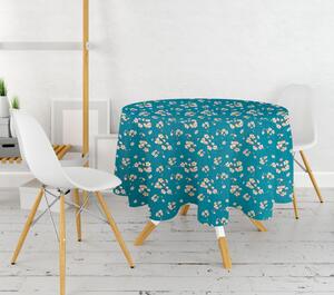 Ervi bavlněný ubrus na stůl kulatý - Třešňový květ na tyrkysovým