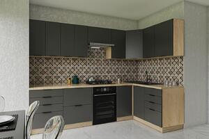 Rohová kuchyňská linka 280x140 KROFT R2N grafit/dub sonoma