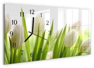 Skleněné hodiny horizontální Bílé tulipány zsppc-60x30-00295386
