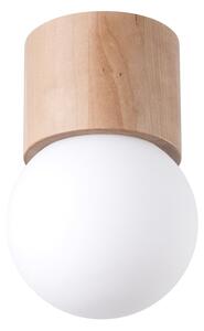 Stropní svítidlo Boomo, 1x bílé skleněné stínítko, dřevo, (19 cm)