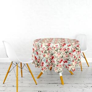 Ervi bavlněný ubrus na stůl kulatý - květiny na béžovém